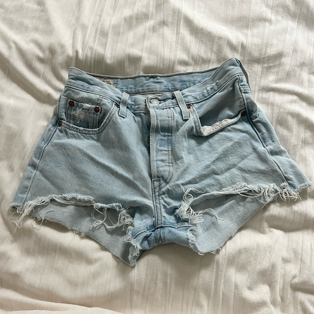 Levi's 501 Original High-Rise Light Wash Denim Distressed Shorts